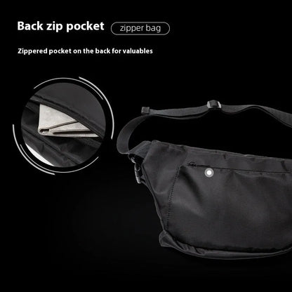 Black men's slanted chest bag with sewing line detailing and 8-inch Oxford fabric construction