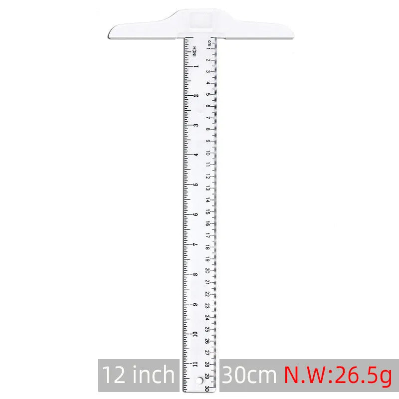 Plastic T-square ruler measuring 30cm with transparent or orange-yellow finish options.