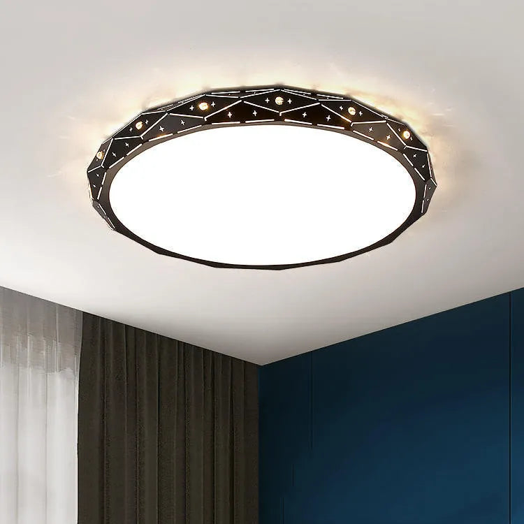 Round black iron frame LED ceiling lamp with dimming control for living room installation