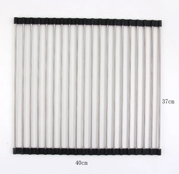 Stainless steel folding kitchen sink rack for efficient dish drying and space saving