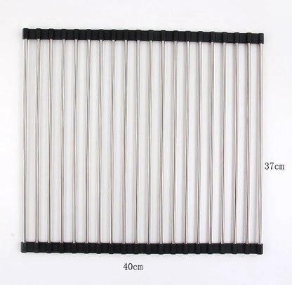 Stainless steel folding kitchen sink rack for efficient dish drying and space saving