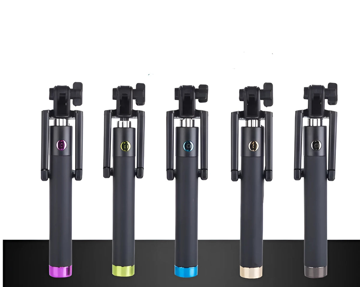 Telescopic aluminium alloy self-timer rod with line control mechanism