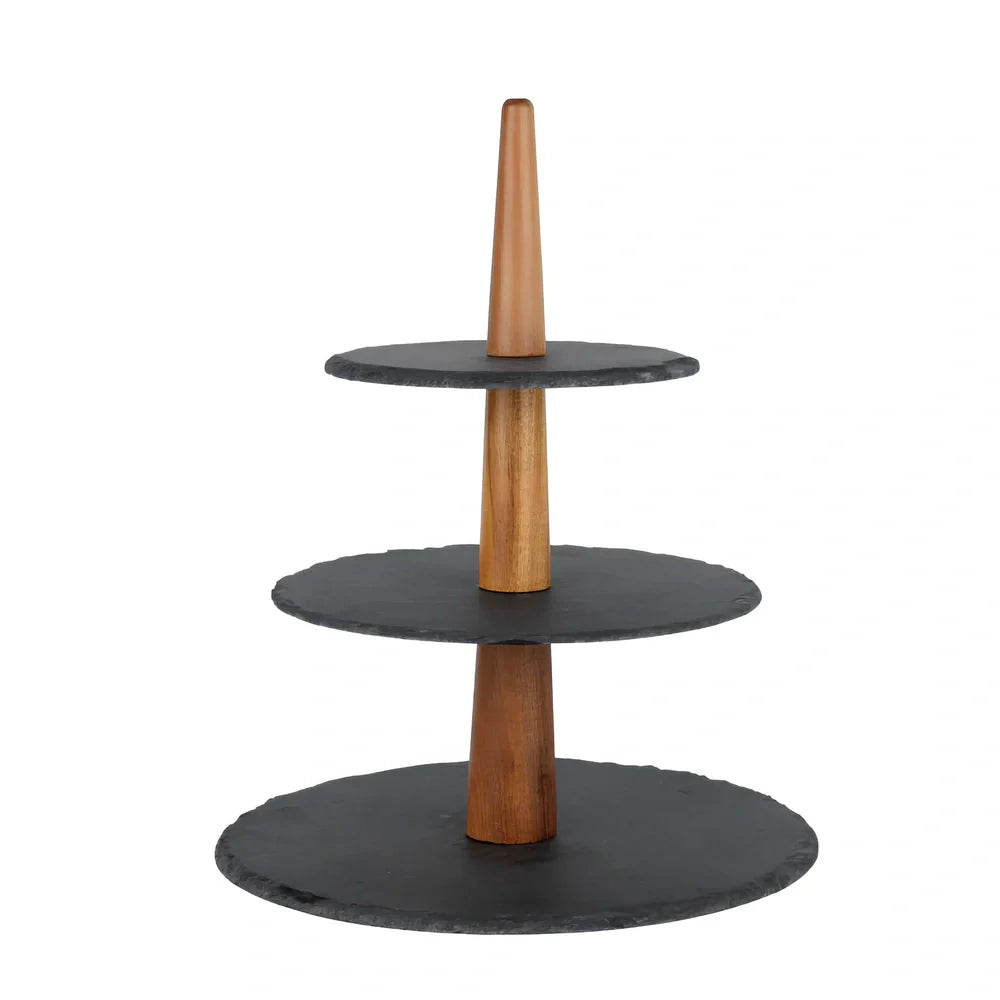 Hand-painted wooden multi-layer cake plate with Japanese-Korean styling for dessert presentation