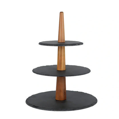 Hand-painted wooden multi-layer cake plate with Japanese-Korean styling for dessert presentation