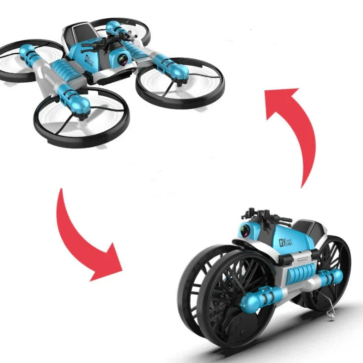 2-in-1 Foldable Drone and Motorcycle RC Toy with HD Camera for Aerial Photography and Ground Exploration