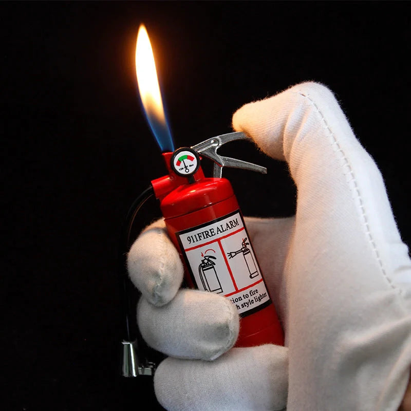 Creative fire extinguisher shaped lighter in red with light, durable alloy construction
