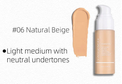 Matte oil control concealer liquid foundation in 30ml container with 13 shade options displayed