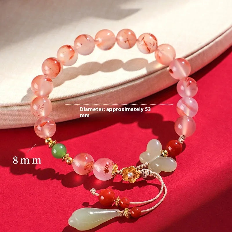 Women's ice floating south red white agate fishtail bracelet with handcrafted details