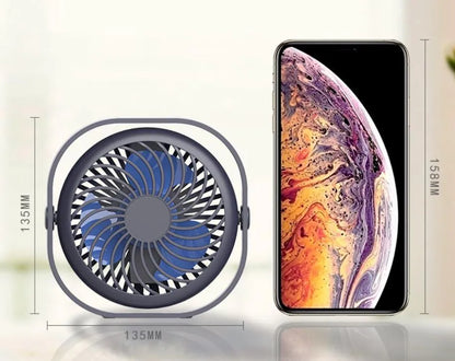 USB charging fan with 360-degree rotation and alarm clock display in modern design