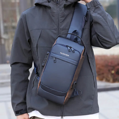 Password lock men's leisure bag in Oxford cloth, 31x17x7cm, vertical square, waterproof, black and brown colour options