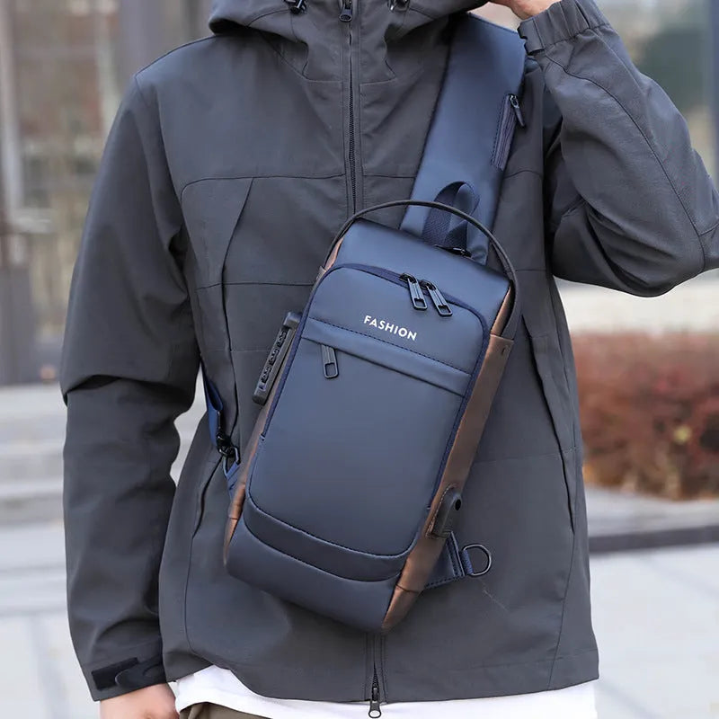 Password Lock Men's Leisure Bag Large Capacity Crossbody Shoulder Bag Oxford Cloth Waterproof Zipper Vertical Square 31x17x7cm Black Blue Grey Brown Options
