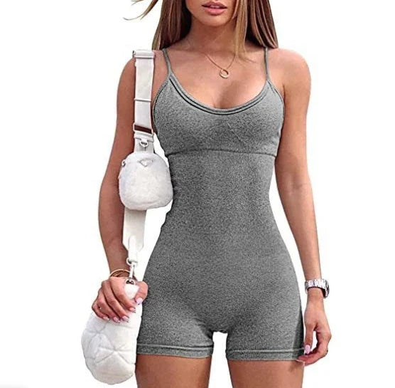Stylish spaghetti strap workout jumpsuit for women in various vibrant colors