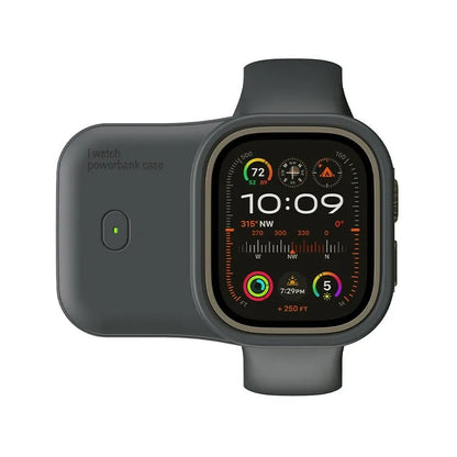 Apple Watch Ultra portable wireless power bank charging case in brown, midnight blue, or starlight.