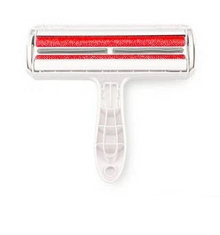 Efficient pet hair remover tool in red and blue for furniture and carpets