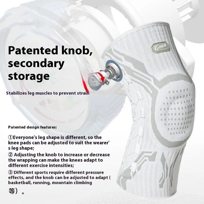 Professional sports kneecaps for basketball, running, football, and badminton for men and women, providing knee protection in sizes M, L, and XL, featuring a grey and white colourway with specific left-foot and right-foot designs.