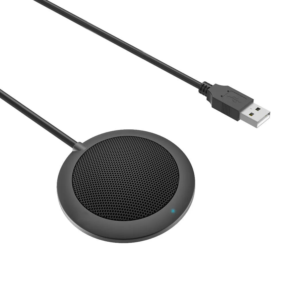 Black USB omnidirectional microphone with zinc alloy shell and metal mesh cover for desktop computers