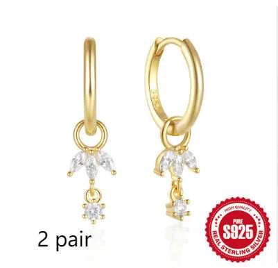 S925 sterling silver earrings with inlaid zircon stones and sunflower geometric design for women