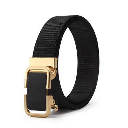 Men's toothless nylon canvas belt with an alloy buckle shown in Army Green colour, length 120cm.