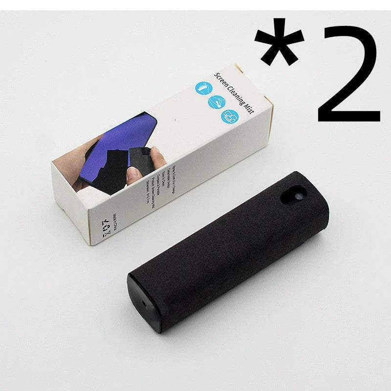 All-in-one screen cleaner with integrated spray bottle and microfiber wipe for cleaning smartphones, tablets, laptops, and other electronic devices