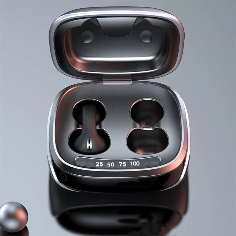 JX80 true wireless bone conduction Bluetooth headset in black colour showing hanging ear design