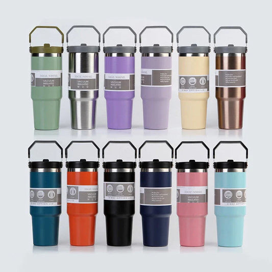 Premium stainless steel insulated tumbler with double-wall vacuum technology, available in multiple vibrant colors and sizes