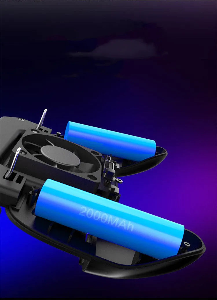 Black USB mobile game controller with aluminium alloy trim for smartphones, showing grip and action buttons.