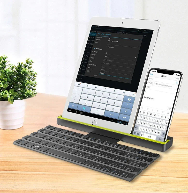 Wireless folding keyboard with Broadcom Bluetooth technology for portable office use