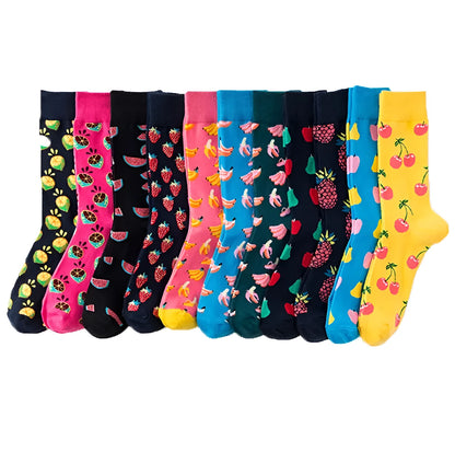 Happy tube socks with fruit banana design, cotton 200-pin knit, EU 39-43, multiple colours