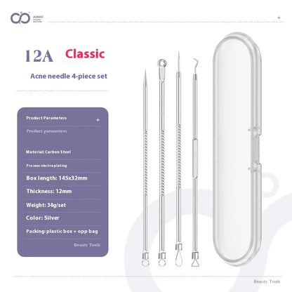 Four metal acne needles with ultra fine pointed tips for precise spot treatment skincare