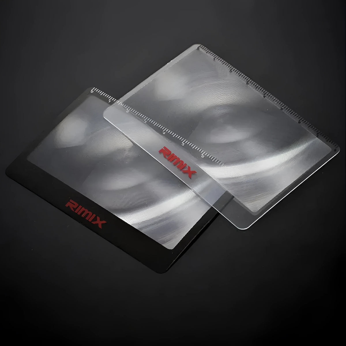 Black plastic credit card format magnifier with 3.5x lens for reading small text