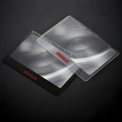 Black plastic credit card format magnifier with 3.5x lens for reading small text