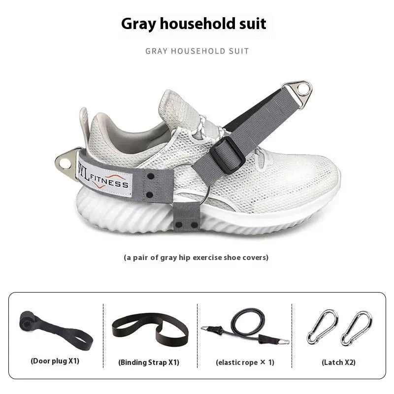 Gantry frame ankle strap with tension buckles for rope access training in black colour