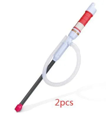 Blue and red manual siphon pump for fuel and liquid transfer