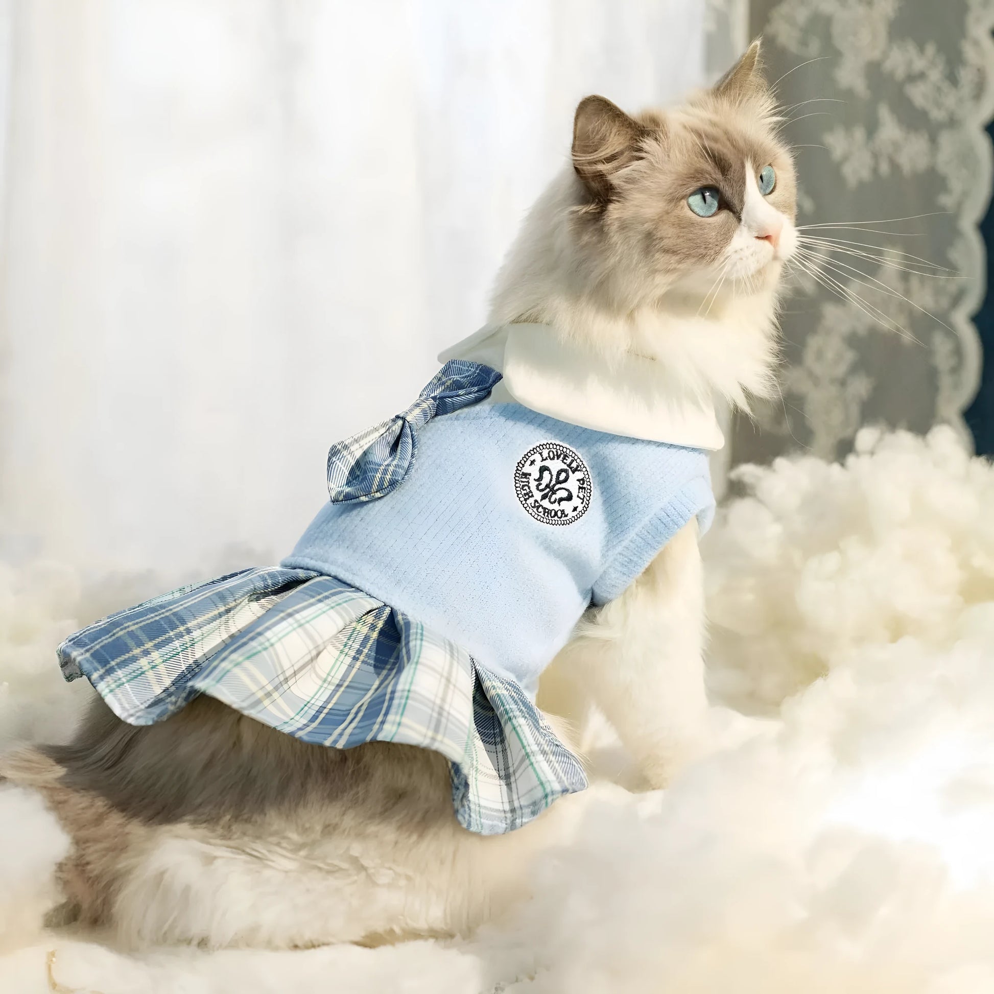 Polyester tartan skirt pet clothing for dogs and cats in princess style