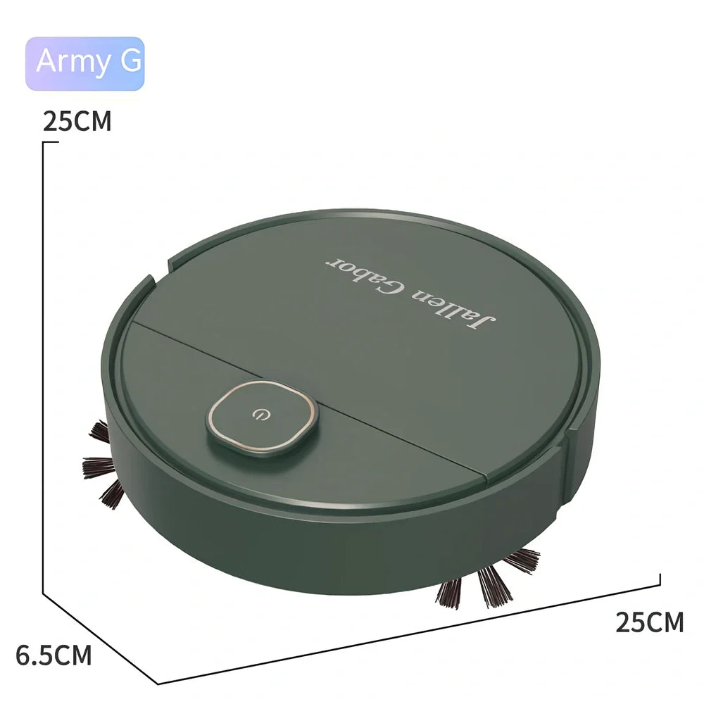 White automatic sweeping robot vacuum cleaner, 25x25x6.5cm, USB charged for 120-minute runtime on 90-120 square metre floors