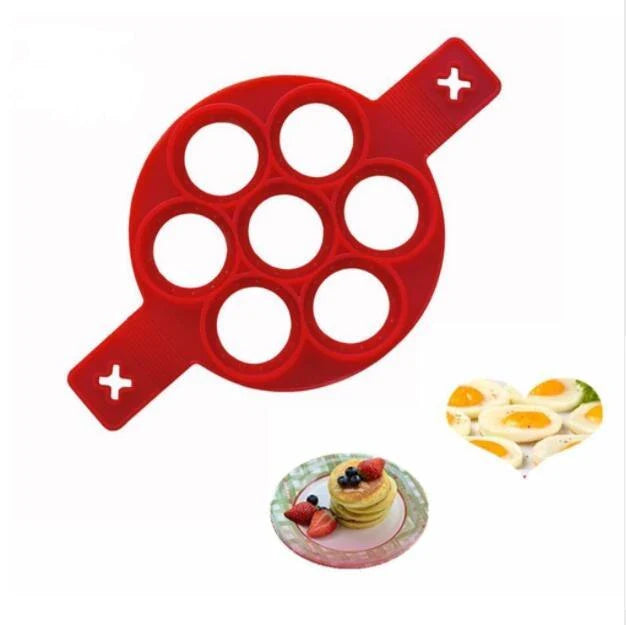 Nonstick silicone pancake maker with seven cavities for creating perfectly shaped pancakes easily