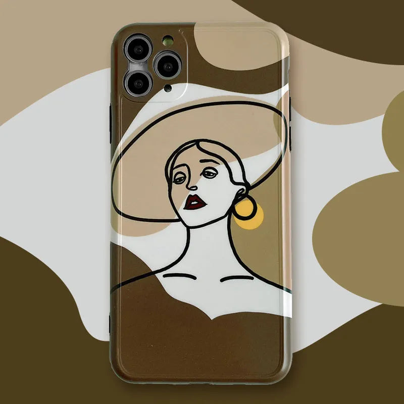 Orange yellow soft glue iPhone case with line art cartoon design for Apple iPhone 11 Pro Max.