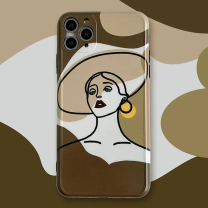 Orange yellow soft glue iPhone case with line art cartoon design for Apple iPhone 11 Pro Max.