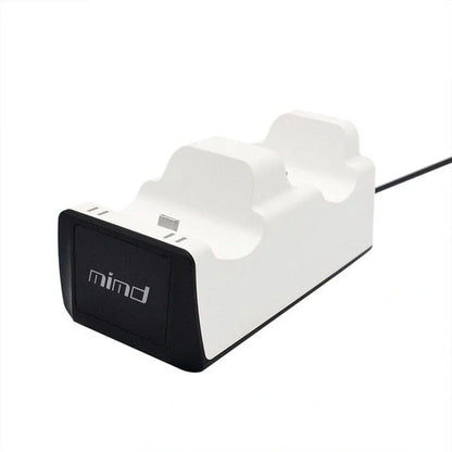 PS5 Wireless Controller Dual Charge Dock in black and white, charging two controllers simultaneously
