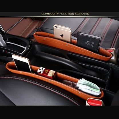 Premium faux leather car seat organiser in various colours, designed to fit between car seat and centre console for increased storage