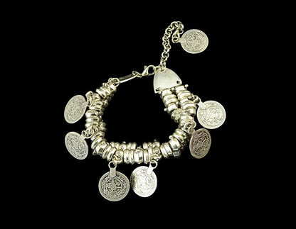 Elegant adjustable coin bracelet and anklet set in gold and silver
