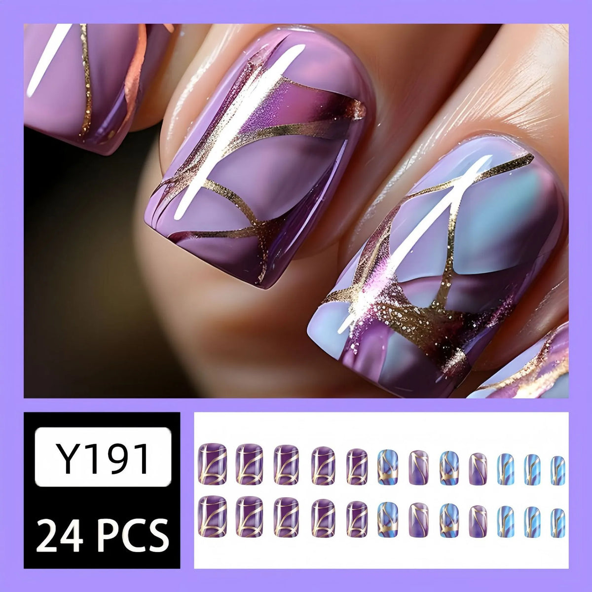 Purple striped nail stickers on clear backing in European and American mid-length decorative style