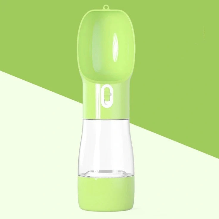 Traveling Out Portable Dog Water and Food Dispenser in pink, green, blue, and gray