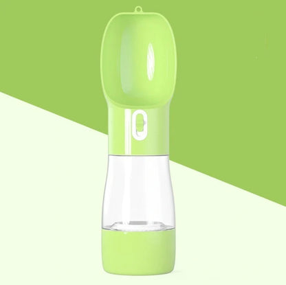 Traveling Out Portable Dog Water and Food Dispenser in pink, green, blue, and gray