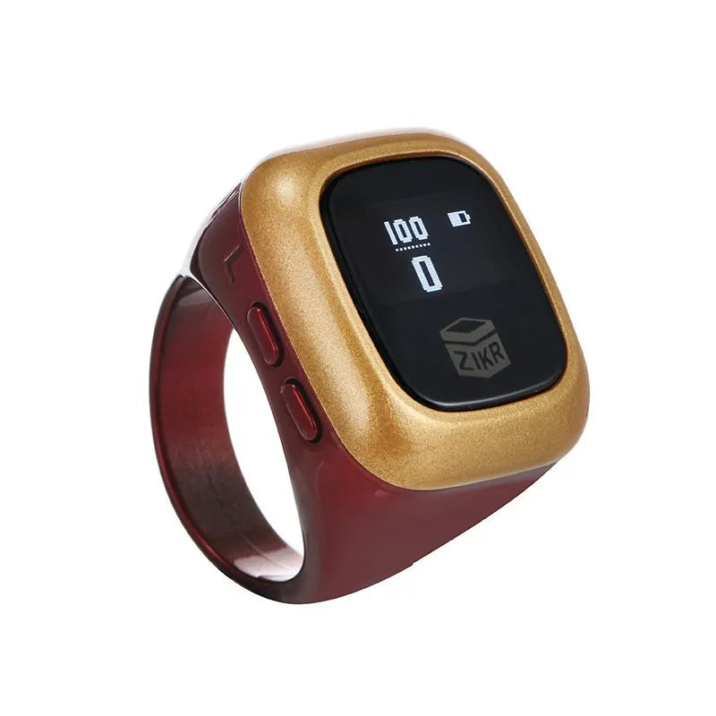 Al-Fatiha black digital wrist counter with display screen showing numbers, on a wrist.