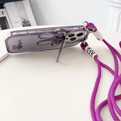 Electroplating glitter phone case with lucky bear bracket and crossbody bag element in Dark Night Purple, Gold or Pink