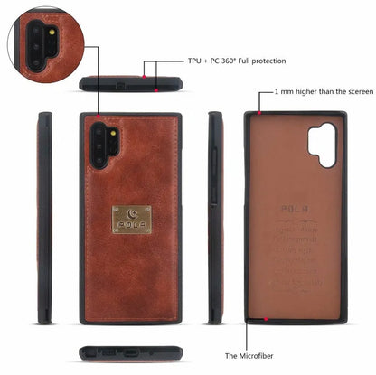 Black PU leather mobile phone wallet case with a zip closure, shown next to cards.