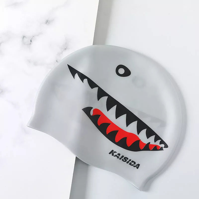 Printed silicone swimming cap in large size for unisex use