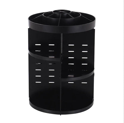 Diamond wave patterned rotating makeup organiser with detachable compartments on a spinning base