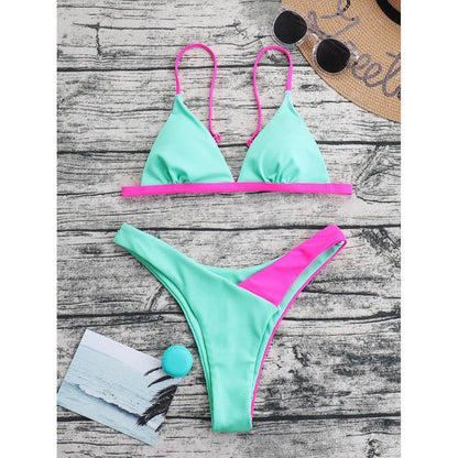 Women's patterned nylon swimsuit briefs set on a white background.